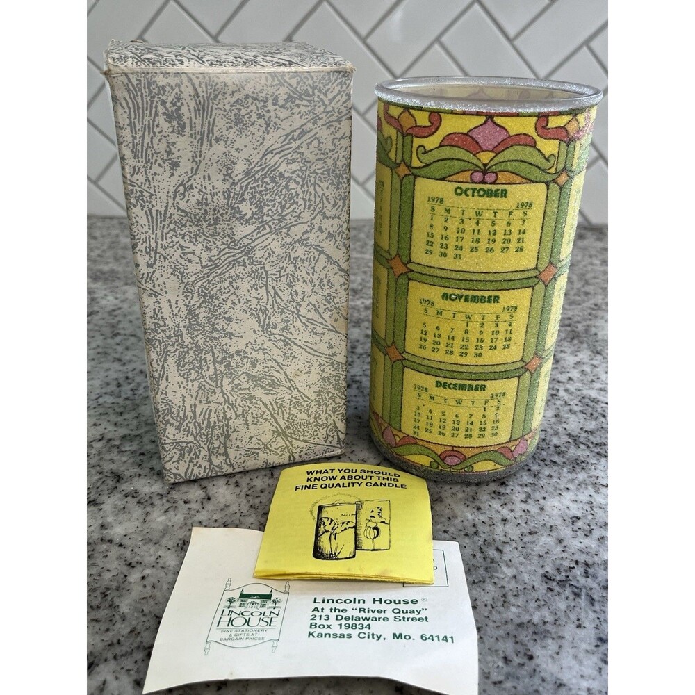 Vintage 1978 Calendar Pillar Candle Candle-Lite Lincoln House NOS Unburned Box